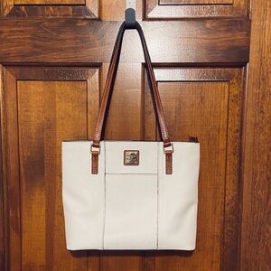 Dooney & Bourke Pebble Grain Small Lexington tote bag in white with tan trim